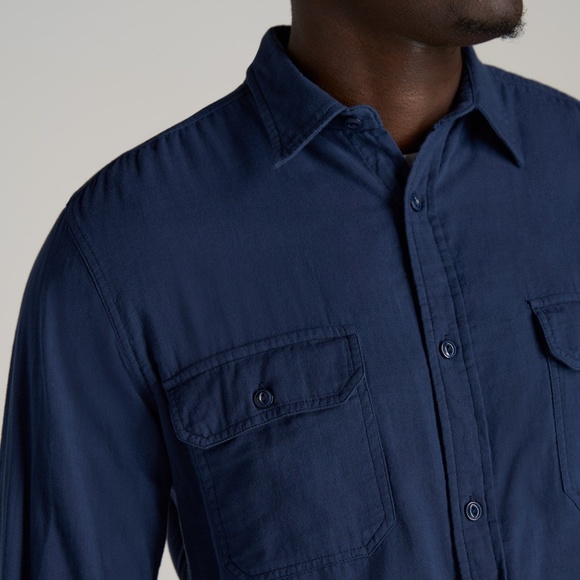 American Tall LJ&S Double Weave Shirt Navy size Medium - Picture 2 of 3